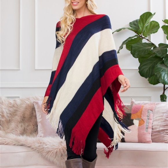 STRIPED PRINT PONCHO - SOFT - Picture 5 of 5